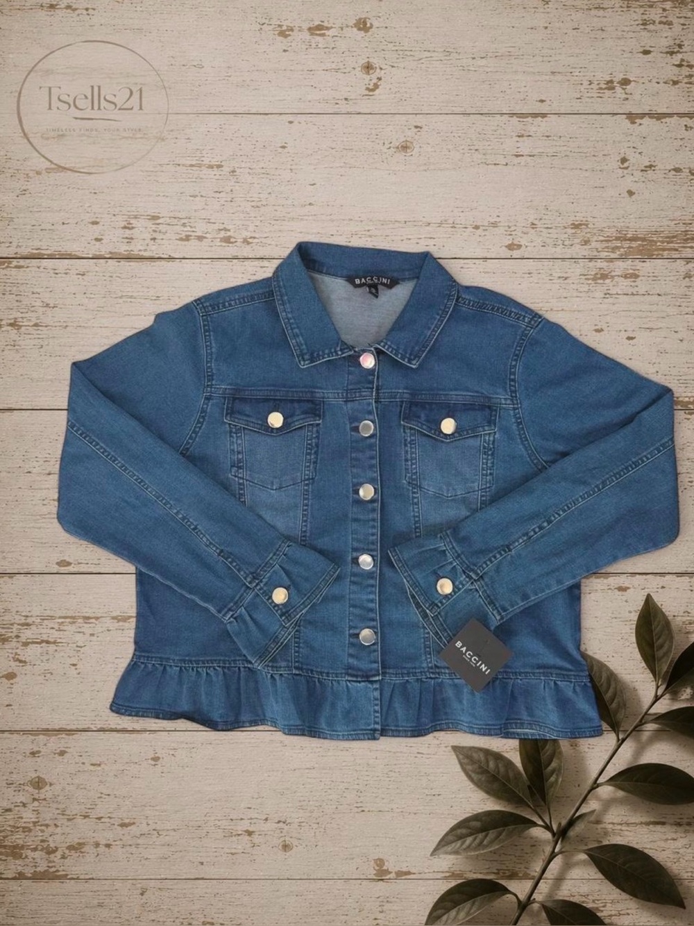 NWT Baccini Ruffled Peplum Denim Jacket - Size XL